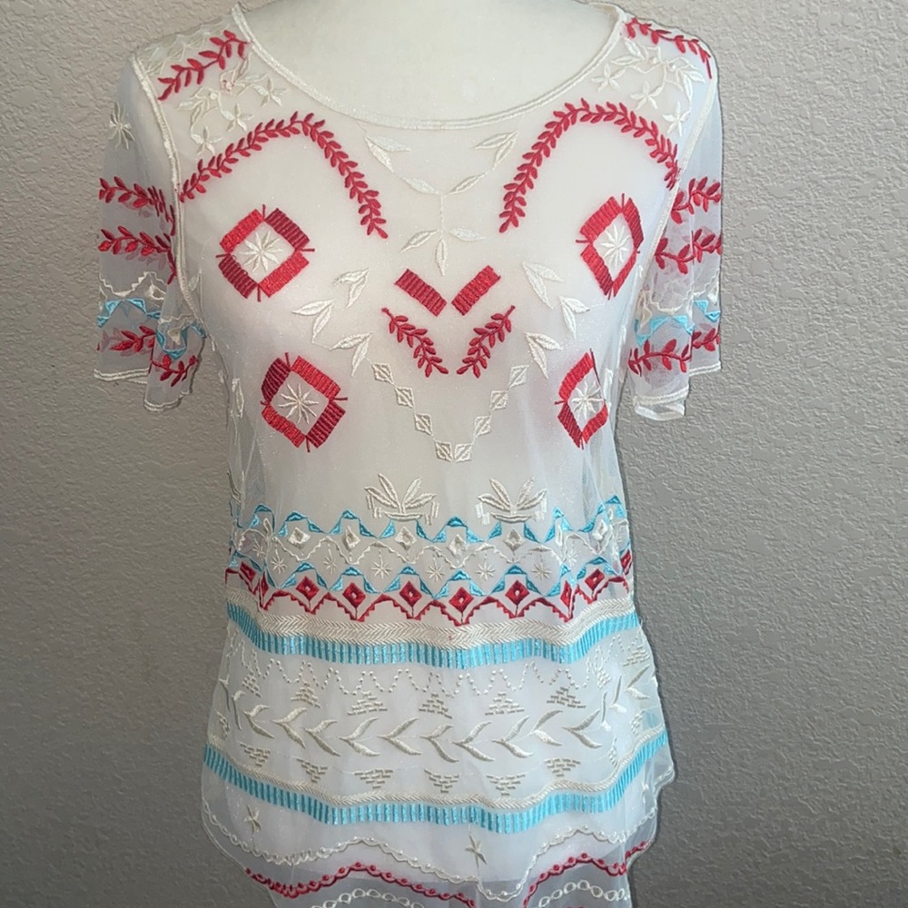 Sundance Embroidered Sheer Top SZ SM